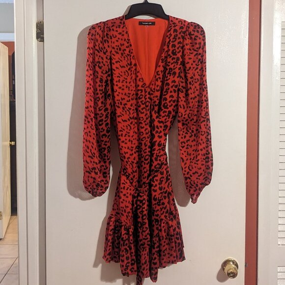 SugarLips Red and Black Animal Print Long Sleeve Wrap Dress - Picture 2 of 5